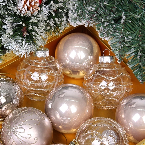 Новогодние шары Волшебство ночи 8 см (набор 12 шт), Шампань_6