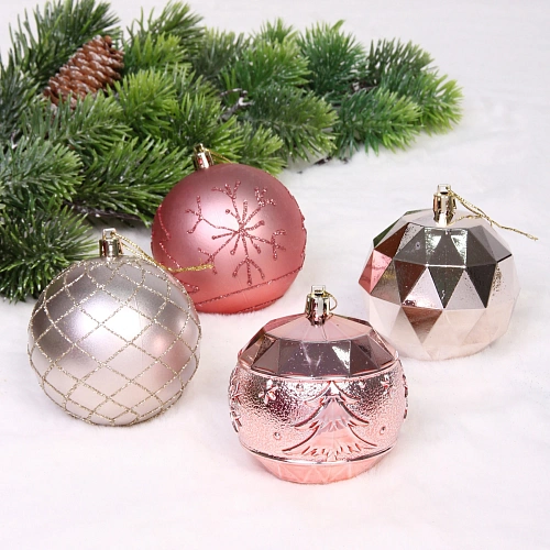 Новогодние шары Волшебный вальс 8 см (набор 12 шт), Розовое золотоШампань_8