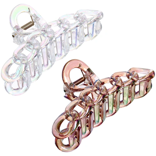 Заколка-краб для волос "Мон Пион", цепочка, микс 6 цветов, 11см (Блистер)