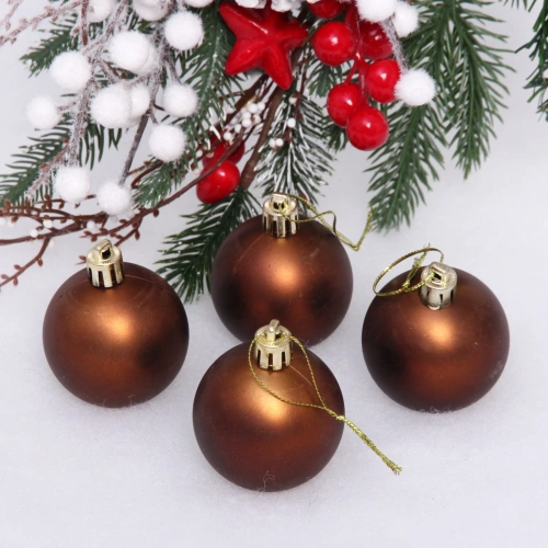 Новогодние шары 5 см (набор 4 шт) "Матовый", шоколад