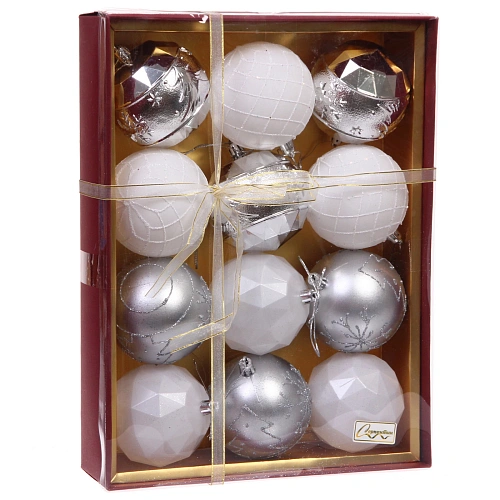 Новогодние шары Волшебный вальс 8 см (набор 12 шт), СереброБелый_5