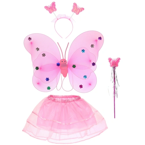 Карнавальный костюм "Звездная бабочка" (юбка,крылья,волшебная палочка,ободок), Розовый