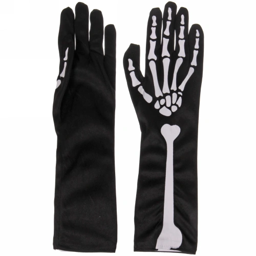 Перчатки карнавальные "Скелет" удлиненные, черный