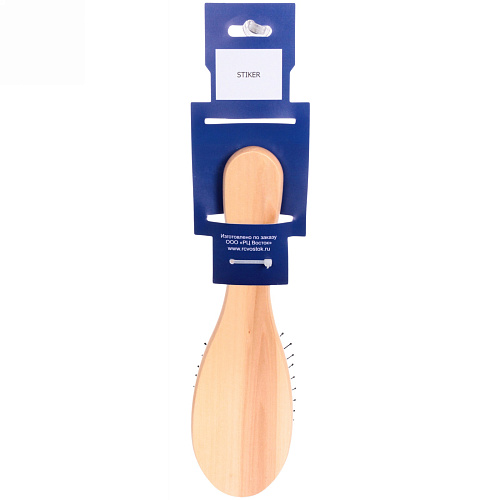 Расческа массажная деревянная Bon Salon, форма овал, искусств ворс, цвет бежевый, 6,522см (хедер- подложка пластик ультрамарин)_6