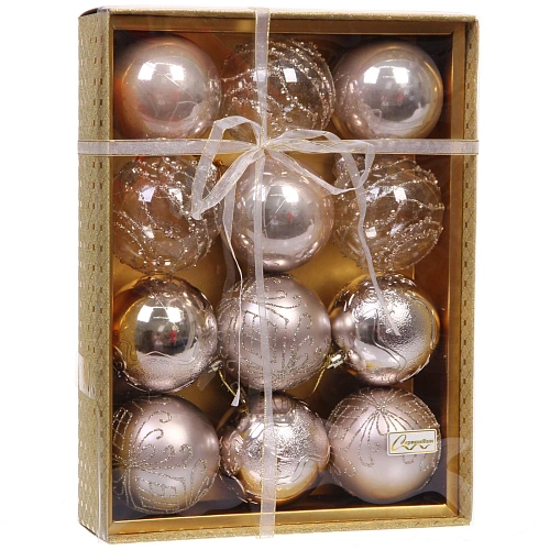 Новогодние шары Волшебство ночи 8 см (набор 12 шт), Шампань_5