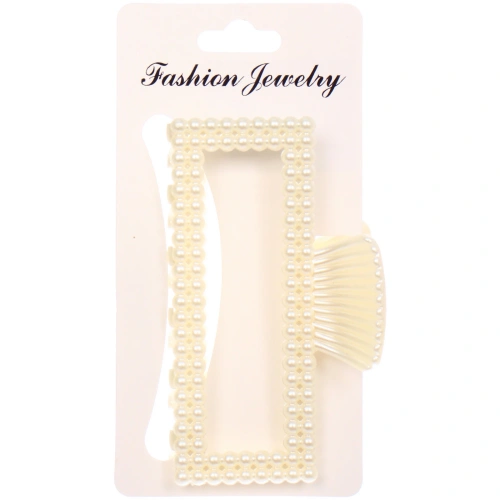 Заколка-краб для волос "Мон Пион", прямоугольник, цвет белый, 9,5см (Блистер)