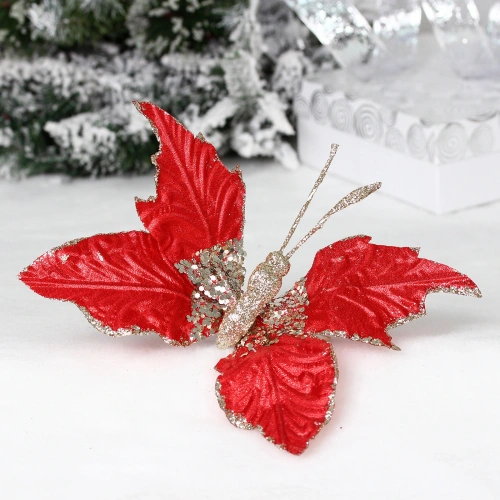 Украшение новогоднее "Волшебная бабочка" 24*14 см, Красный/шампань