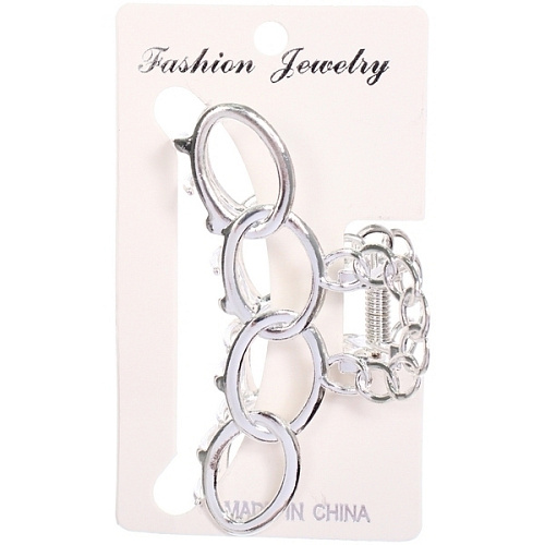 Заколка - краб для волос на блистере PREMIUM, корсика, цвет серебро и золото, 8см_6