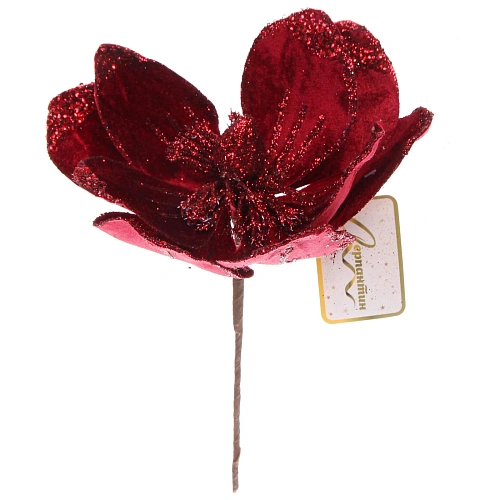 Украшение новогоднее Пуансеттия - Пастель 20 см, Бордовый_4