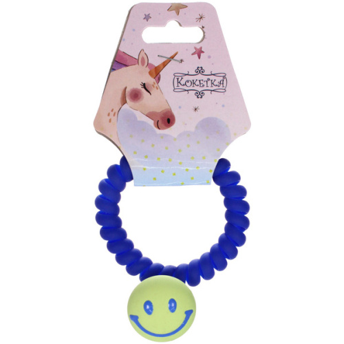 Резинка для волос силиконовая 1шт "MARZIPAN", смайлик, цвет синий, d-5,5см (подвес Единорог)