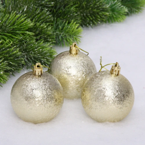 Новогодние шары 7см (набор 3шт) "Мягкий блеск", золото