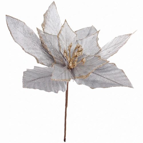 Украшение новогоднее Пуансеттия - Фурия 26 см, Серебро_3